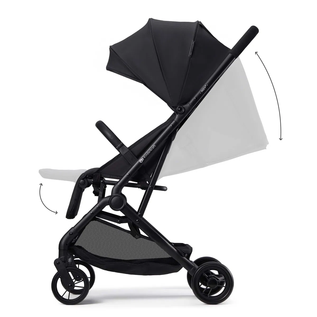 Kinderkraft INDY 3, lekki wózek spacerowy od urodzenia do 15 kg, tylko 7,3 kg, mechanizm składania jedną ręką CLICK & FOLD, kompaktowy, regulowane oparcie, 5-punktowy pasek, osłona z okienkiem, koła