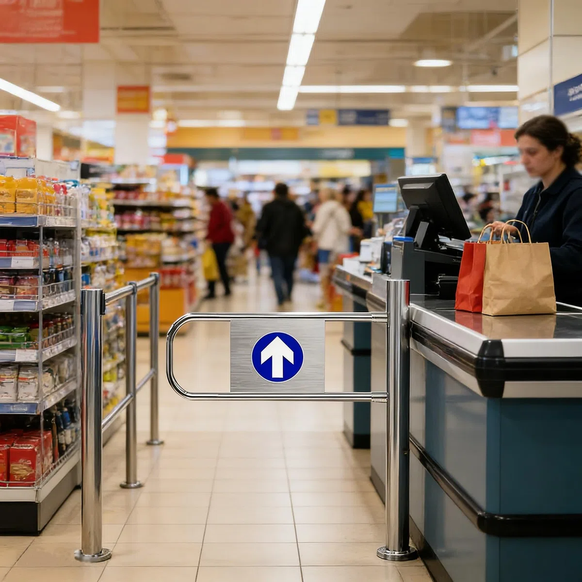 Obrotowa brama bezpieczeństwa do wejścia do supermarketu, stal nierdzewna