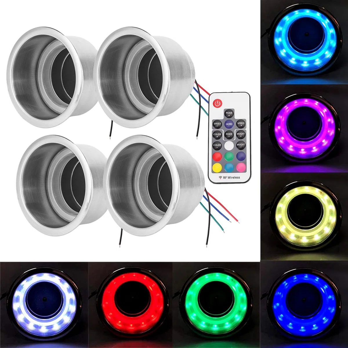 Jiawu Uchwyt na Kubek RGB, Stal Nierdzewna 304 Odporna na Zużycie, Odporna Ciepło, Uchwyt Kubek z Diodami LED, do Morskiego RV z Pilotem do Morskiego Samochodu Kempingowego Yacht Car