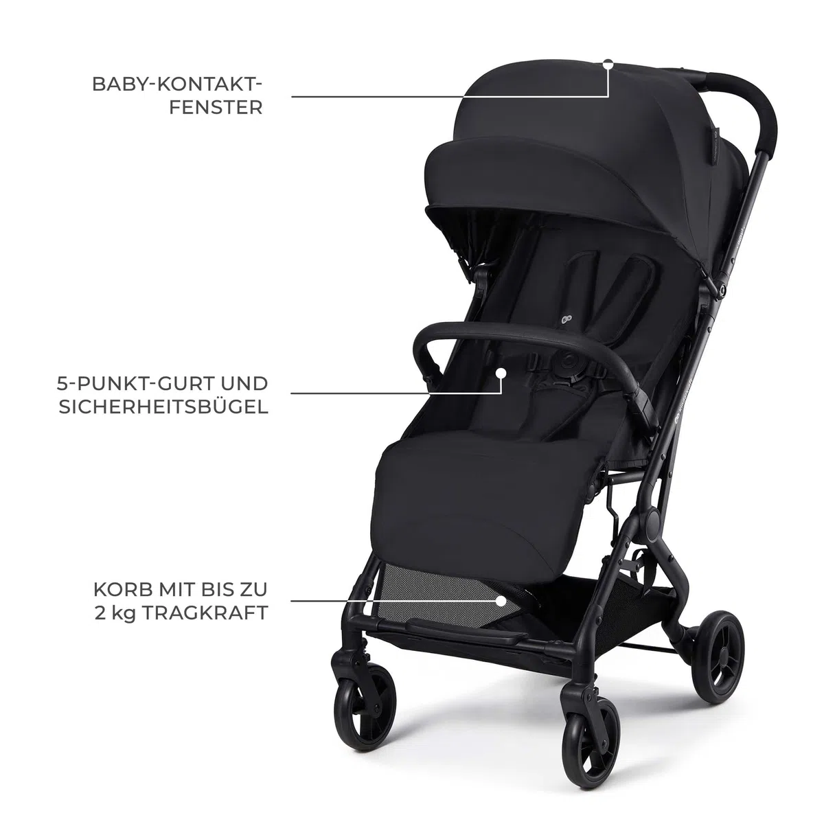 Kinderkraft INDY 3, lekki wózek spacerowy od urodzenia do 15 kg, tylko 7,3 kg, mechanizm składania jedną ręką CLICK & FOLD, kompaktowy, regulowane oparcie, 5-punktowy pasek, osłona z okienkiem, koła