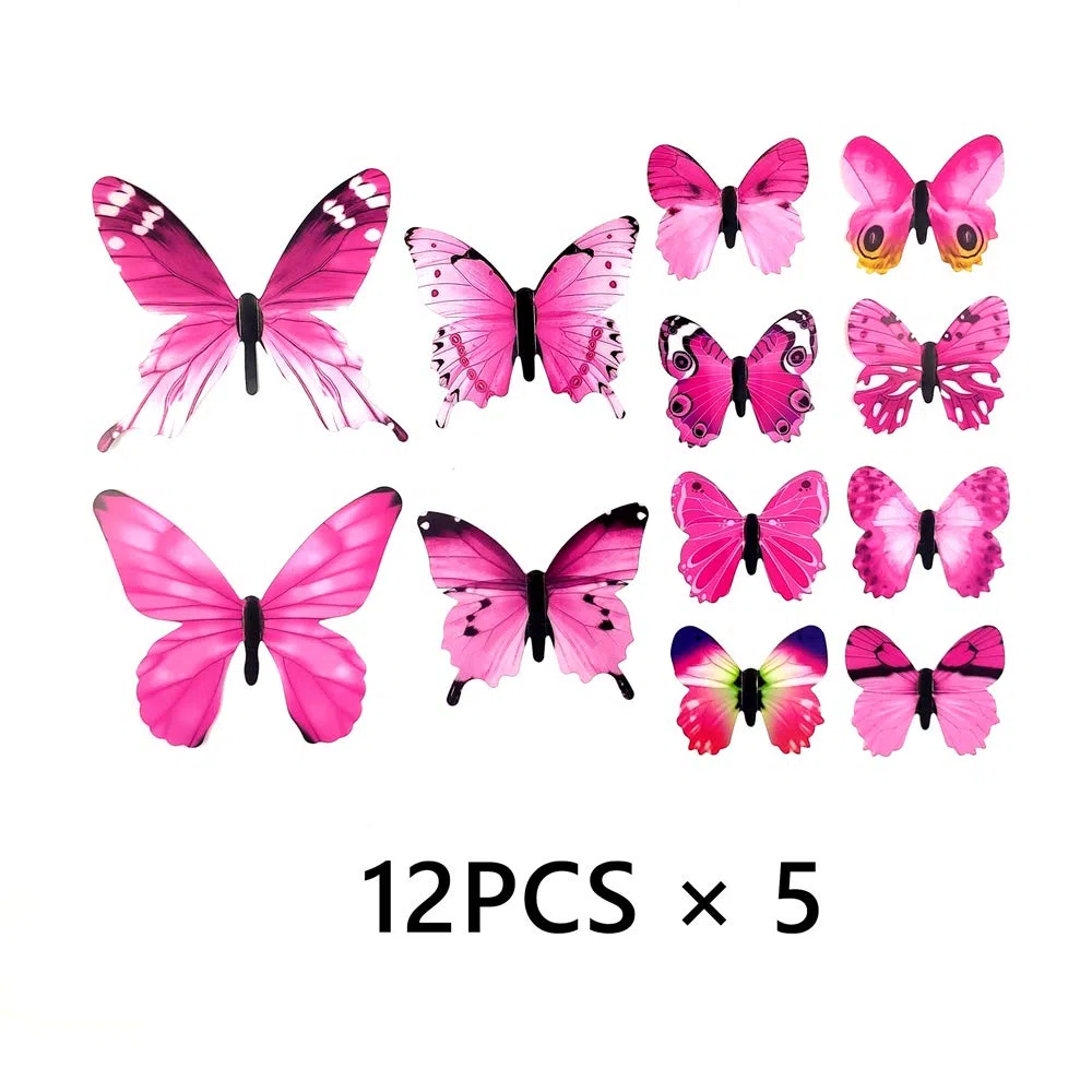 60 szt. motyl naklejki ścienne - 3D motyle dekoracja na ścianę usuwalne naklejki ścienne dekoracja domu pokój dziecięcy sypialnia dekoracja (różowy)