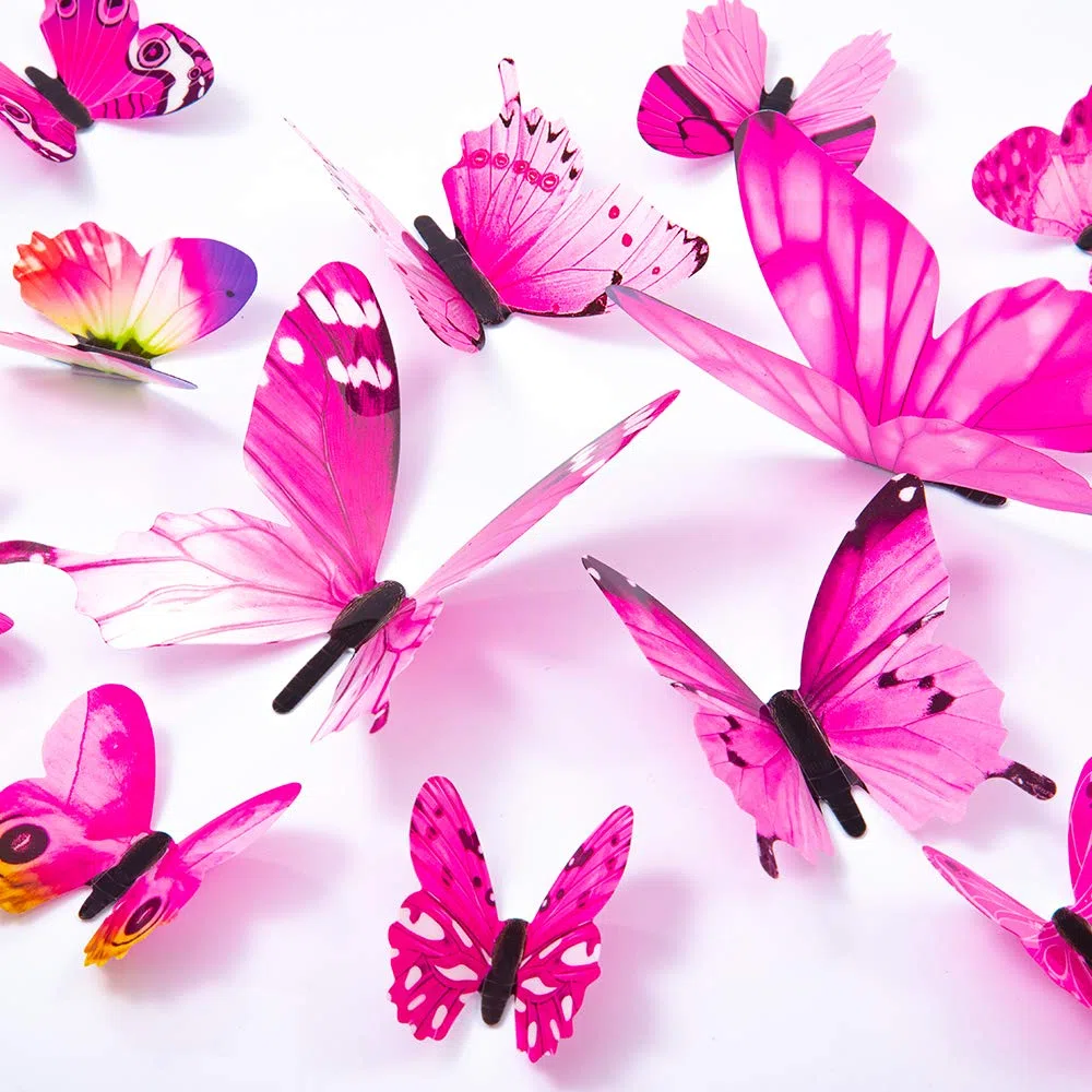 60 szt. motyl naklejki ścienne - 3D motyle dekoracja na ścianę usuwalne naklejki ścienne dekoracja domu pokój dziecięcy sypialnia dekoracja (różowy)