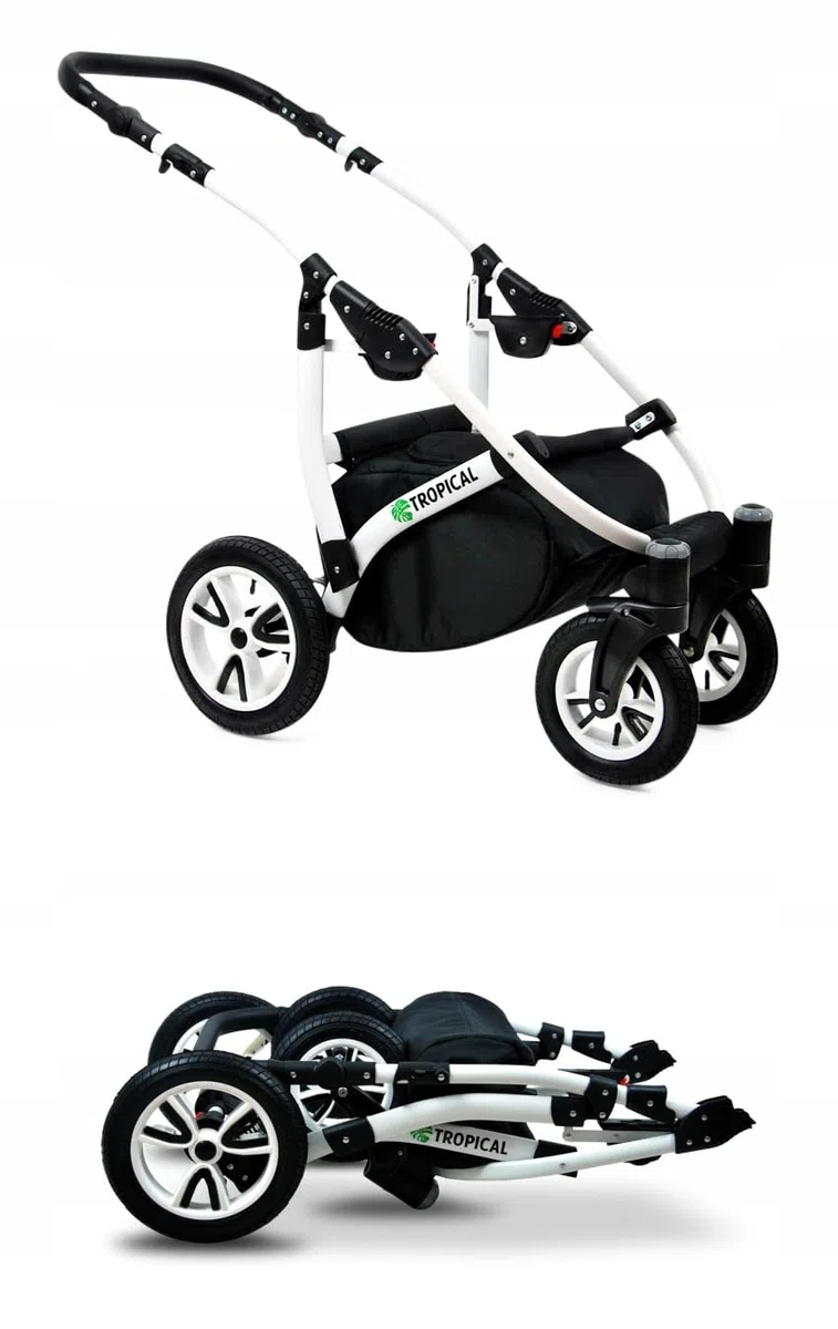 BabyLux Tropical Wózek Dziecięcy 2w1 Głęboki i Spacerowy z Akcesoriami Regulowana i Składana Lekka Aluminiowa Konstrukcja 2 Opcje Montażu Wodoodporny Nieprzebijalne Koła Tropical Flowers