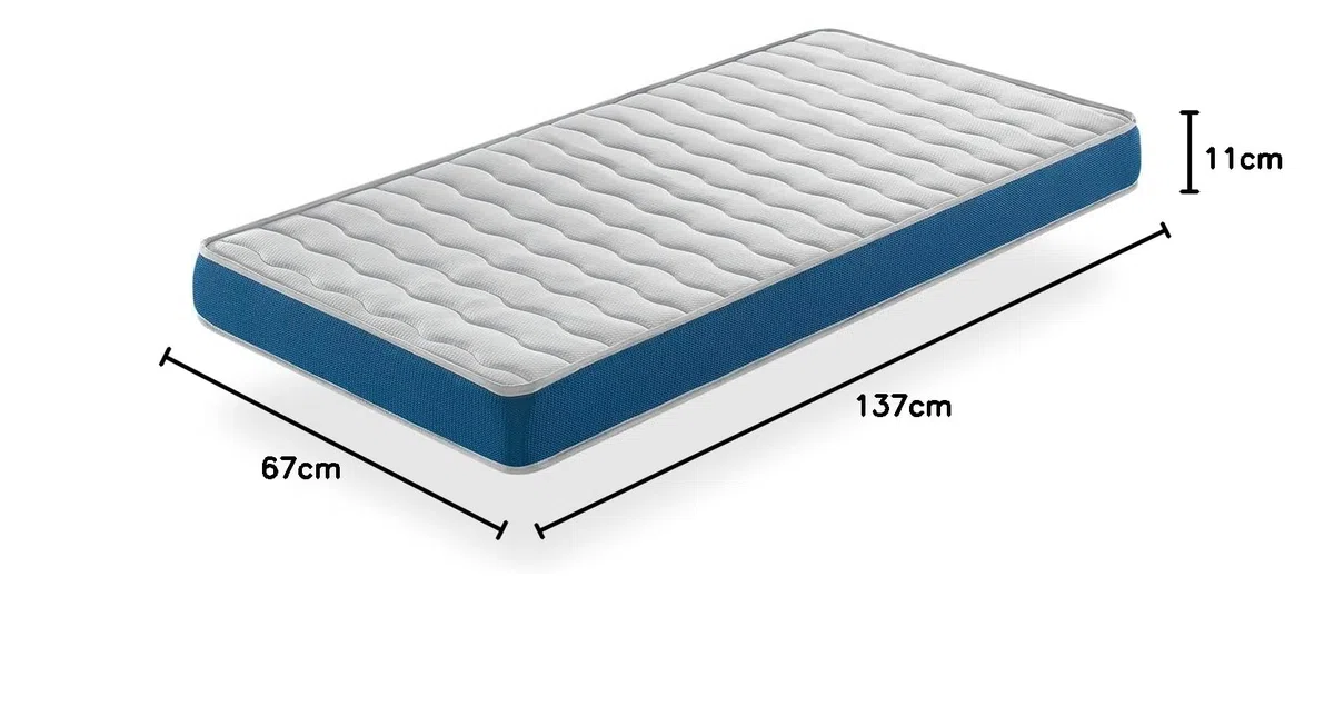 Materac dziecięcy 67X137 Velvet Blue Pianka, Grubość 11 CM Oddychający i ergonomiczny. Idealny dla niemowląt