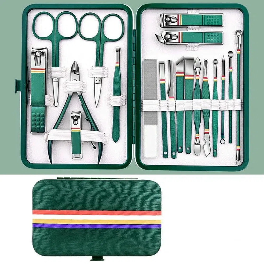 Zestaw 19 szt./zestaw obcinaczy do paznokci ze stali nierdzewnej, zestaw manicure, nożyczki, narzędzie makijażu i urody(Green 19 Pcs)