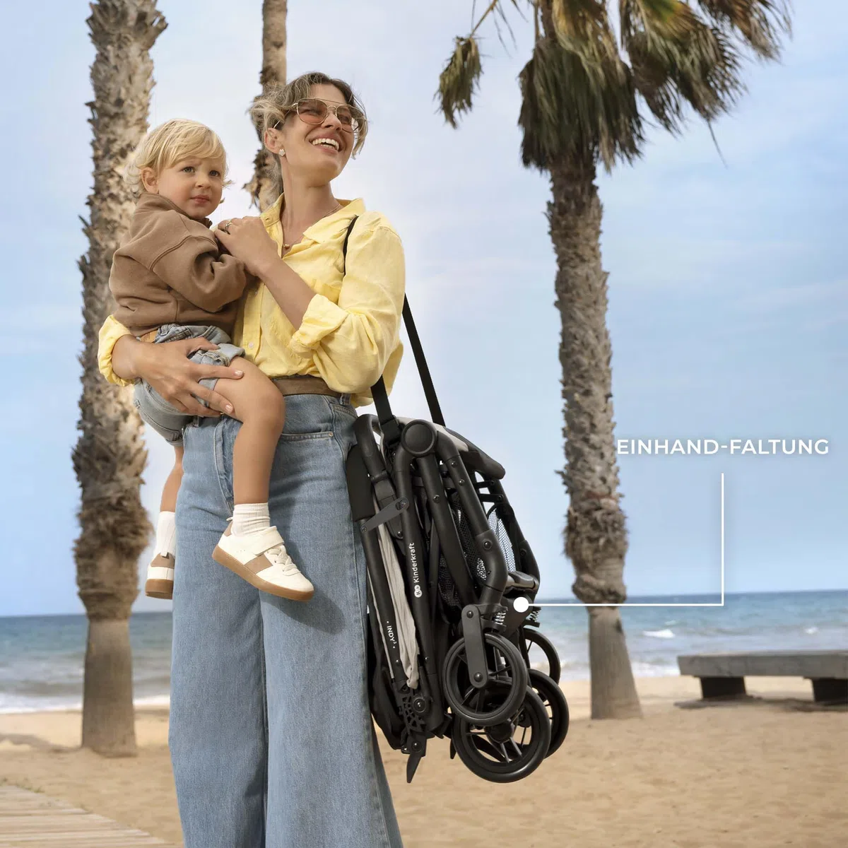 Kinderkraft INDY 3, lekki wózek spacerowy od urodzenia do 15 kg, tylko 7,3 kg, mechanizm składania jedną ręką CLICK & FOLD, kompaktowy, regulowane oparcie, 5-punktowy pasek, osłona z okienkiem, koła