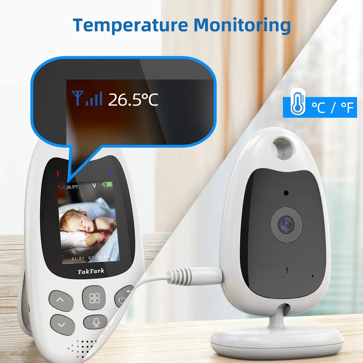 monitor niemowlęcia baby monitor video 2.0'' LCD kolorowy telefon dziecięcy, kamera wideo do monitoringu niemowląt 2.4 GHz, dwukierunkowe wideo, widoczność w nocy