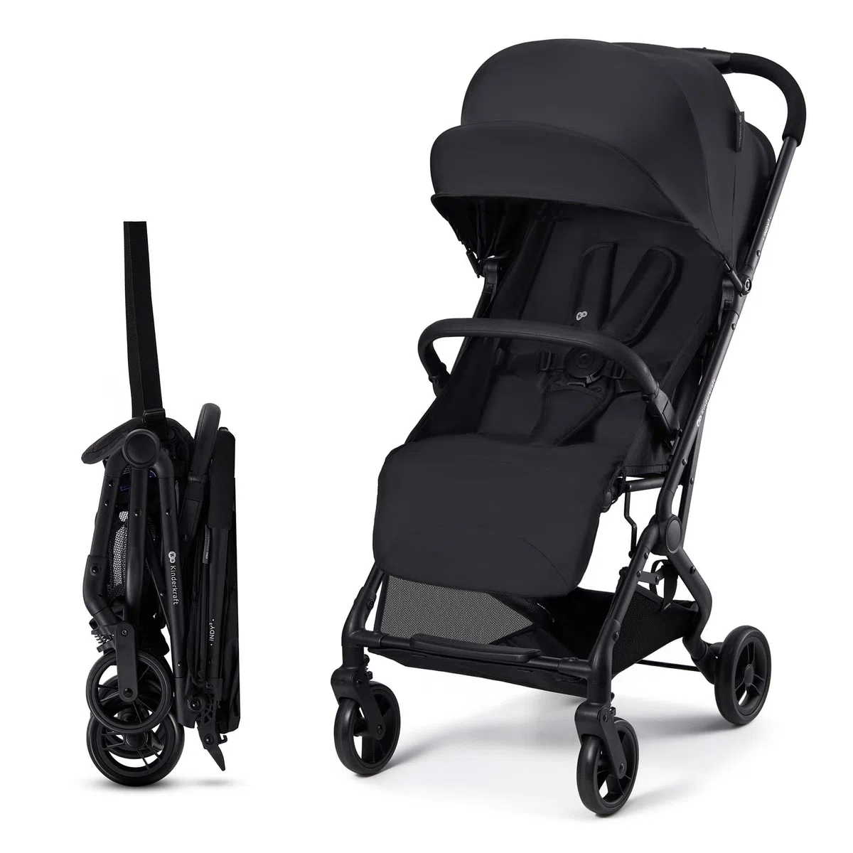 Kinderkraft INDY 3, lekki wózek spacerowy od urodzenia do 15 kg, tylko 7,3 kg, mechanizm składania jedną ręką CLICK & FOLD, kompaktowy, regulowane oparcie, 5-punktowy pasek, osłona z okienkiem, koła