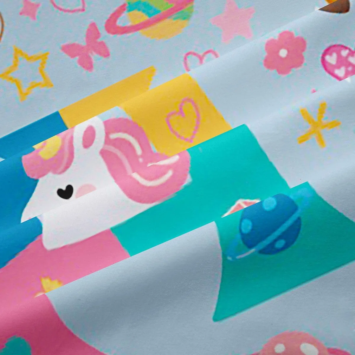 Homewish Inicjał A Jednorożec, zasłony okienne, 132 x 160 cm, 2 zestawy paneli - uroczy kawaii jednorożec, zasłony zaciemniające, niebieskie, tęczowe, kwiatowe zasłony okienne, kolorowe motyle do