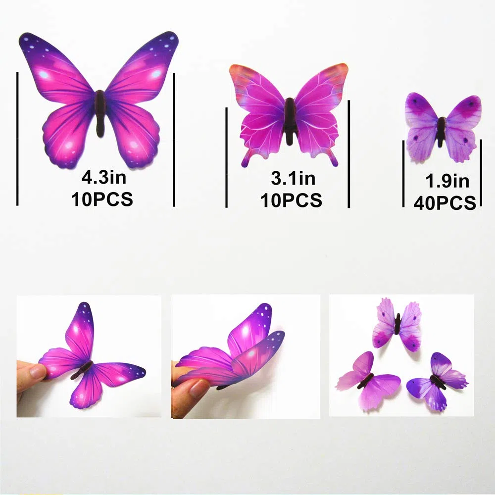 60 szt. motyl naklejki ścienne - 3D motyle dekoracja na ścianę usuwalne naklejki ścienne dekoracja domu pokój dziecięcy sypialnia dekoracja (różowy)