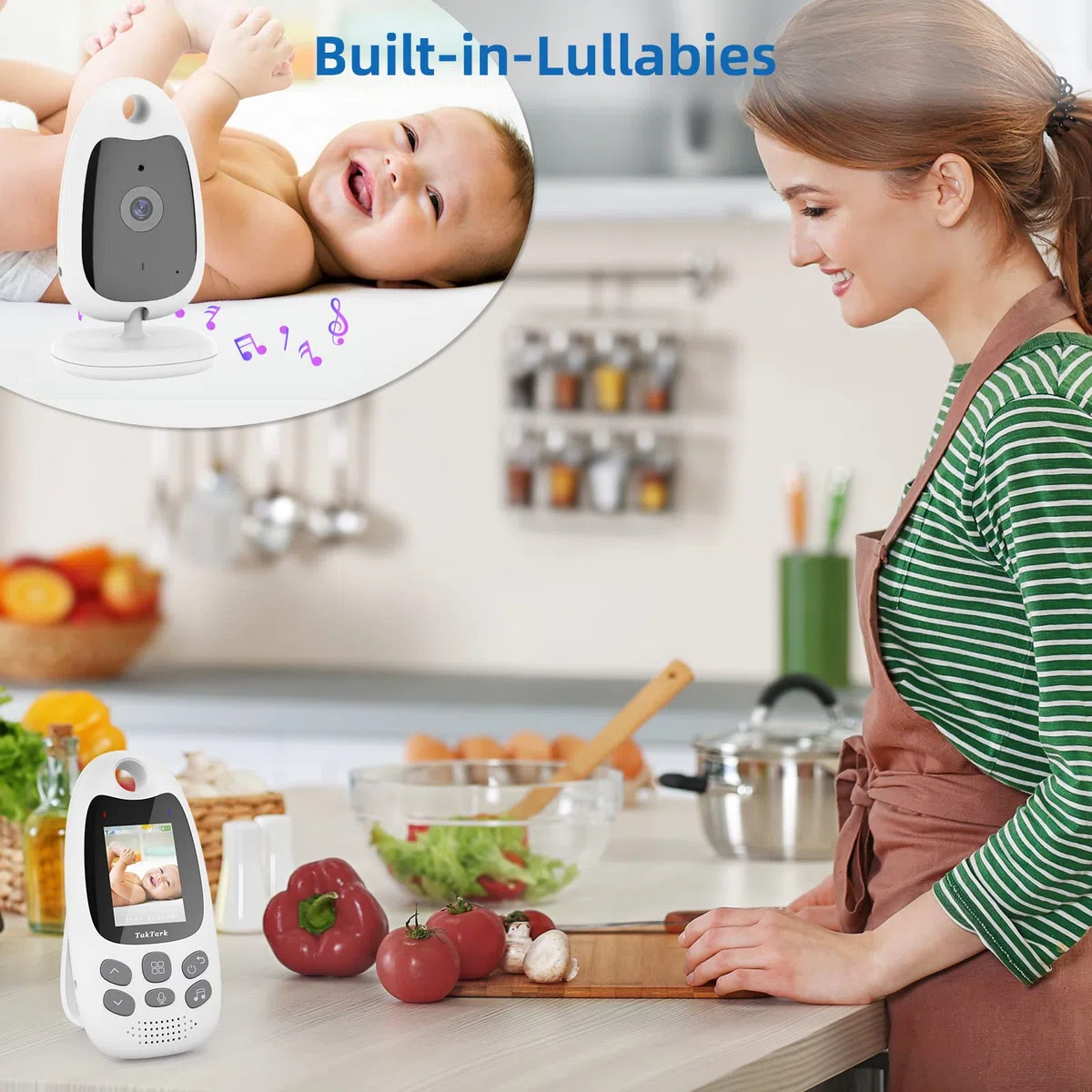 monitor niemowlęcia baby monitor video 2.0'' LCD kolorowy telefon dziecięcy, kamera wideo do monitoringu niemowląt 2.4 GHz, dwukierunkowe wideo, widoczność w nocy