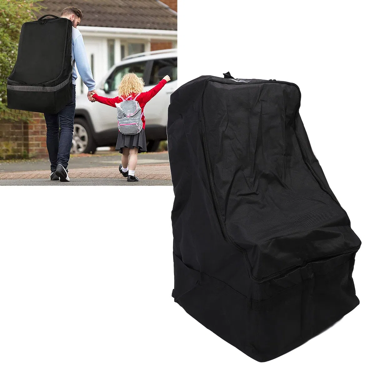 Czarna Torba do Wózka, Torba do Przechowywania Oxford 600D, Organizer Podróży z 2 Wyściełanymi Paskami Plecaka, Idealna Podróży Samolotem i Transportu