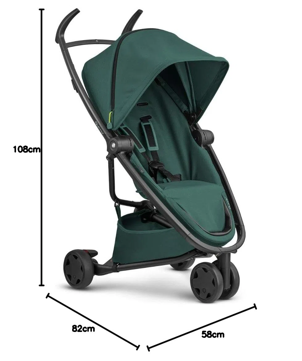 Quinny Zapp Flex wózek dziecięcy, stylowy, komfortowy wózek spacerowy z 3 kółkami, przyjemnie lekki, kompaktowy, składany i nadaje się do użytku od około 6 miesięcy, czarny na czarnym, zielony, 8,8 kg