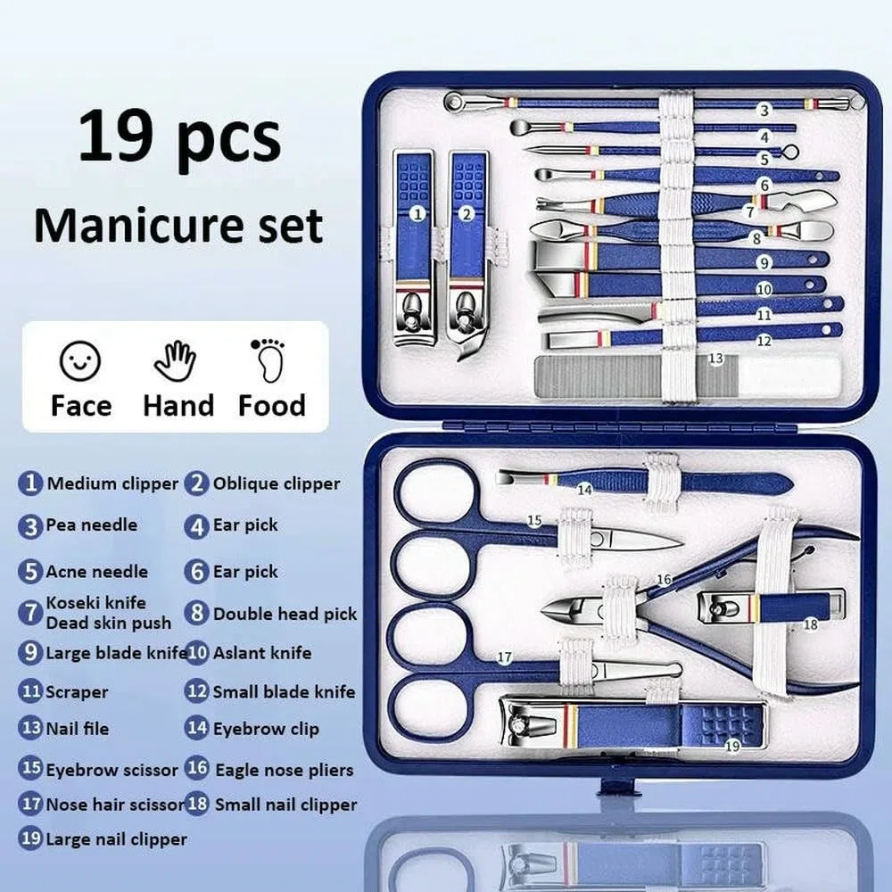 Zestaw 19 szt./zestaw obcinaczy do paznokci ze stali nierdzewnej, zestaw manicure, nożyczki, narzędzie makijażu i urody(Green 19 Pcs)