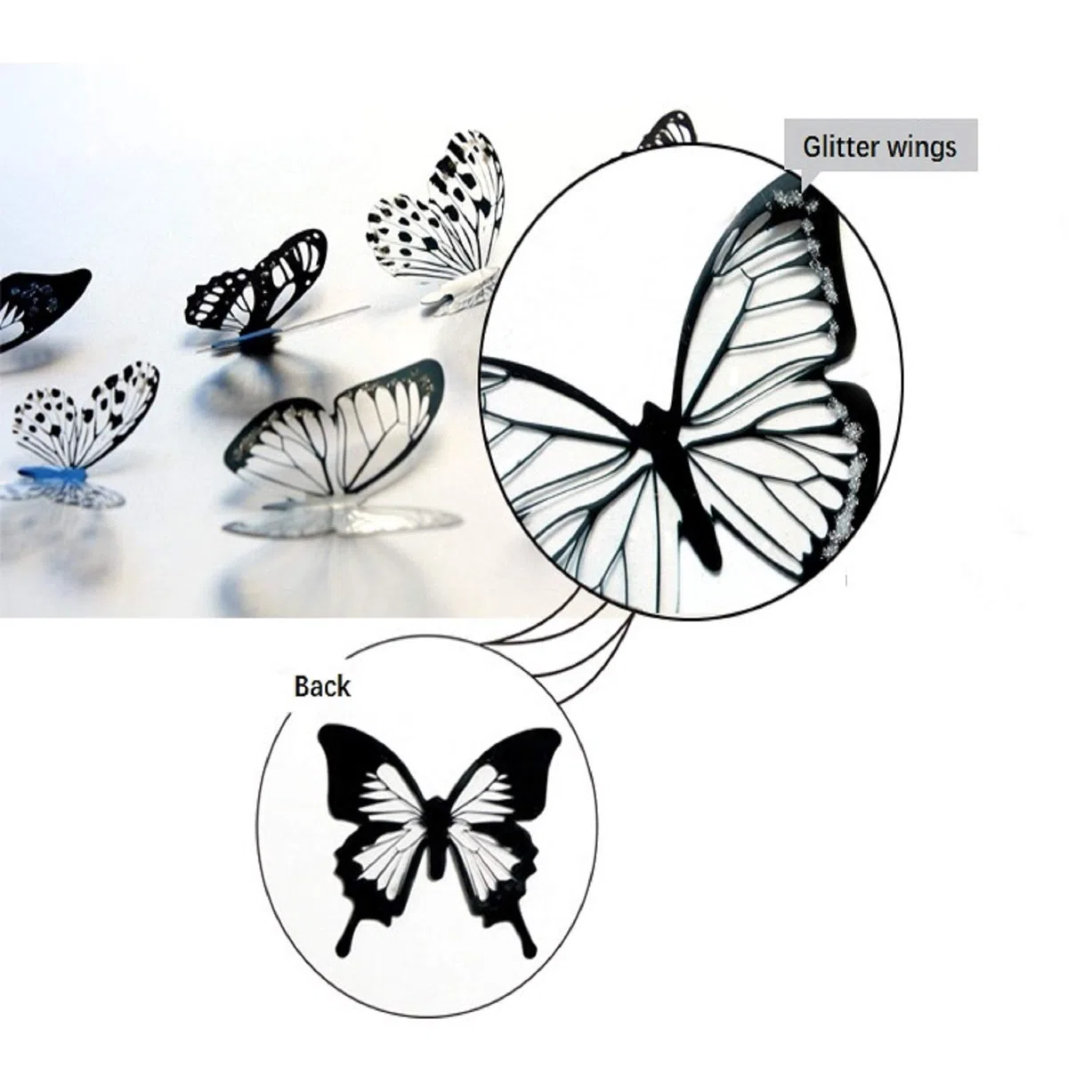 36 szt. 3D kolorowy kryształowy motyl naklejki ścienne z samoprzylepną artystyczną kalkomanią satynowy papier motyle dziecko sypialnia dziecięca dom DIY dekoracja zdejmowane naklejki ścienne (B1)