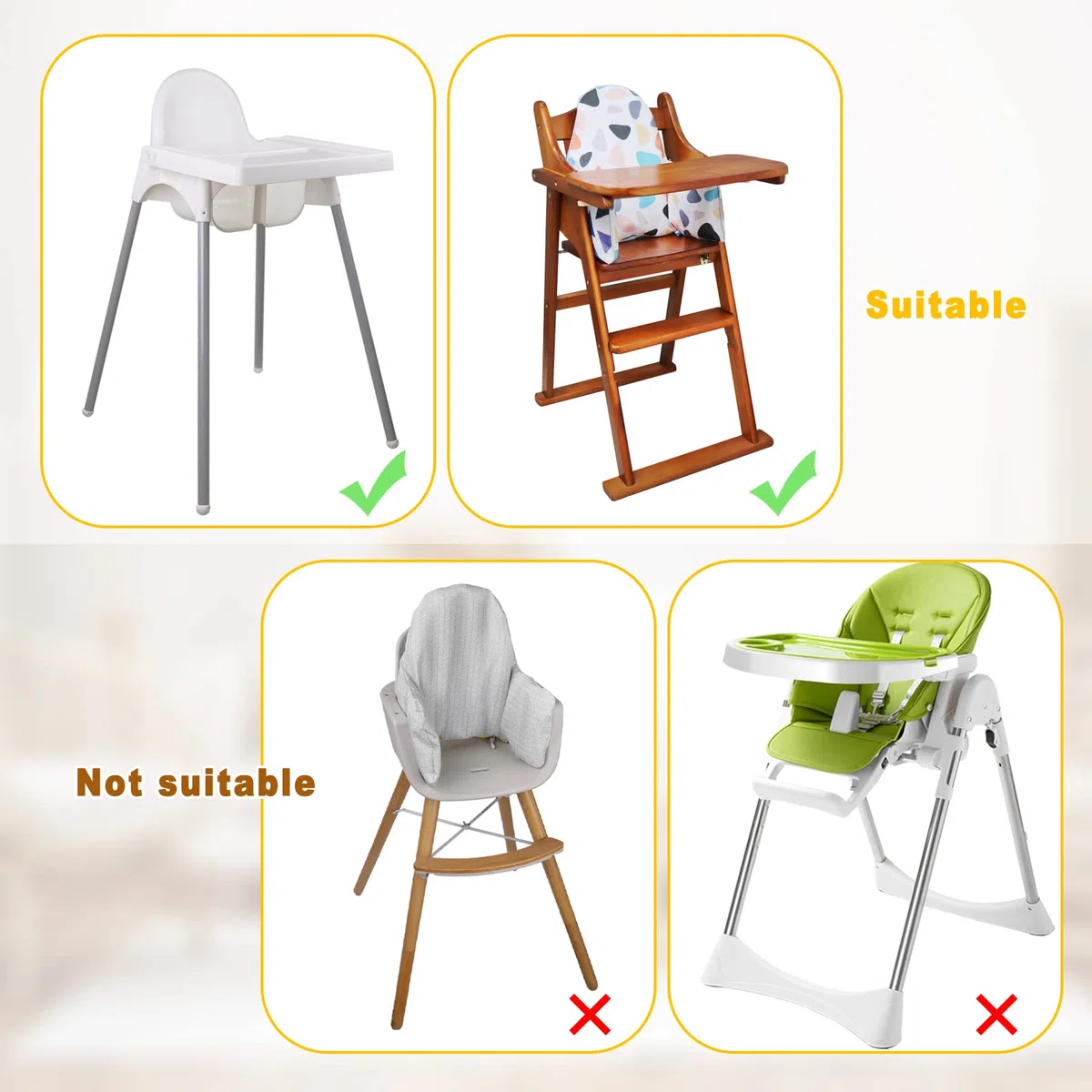 Poduszka na wysokie krzesło, poduszka na wysokie krzesło dla IKEA, poduszka na siedzenie, wbudowana nadmuchiwana poduszka, miękka i wygodna (kolorowe kamyki)