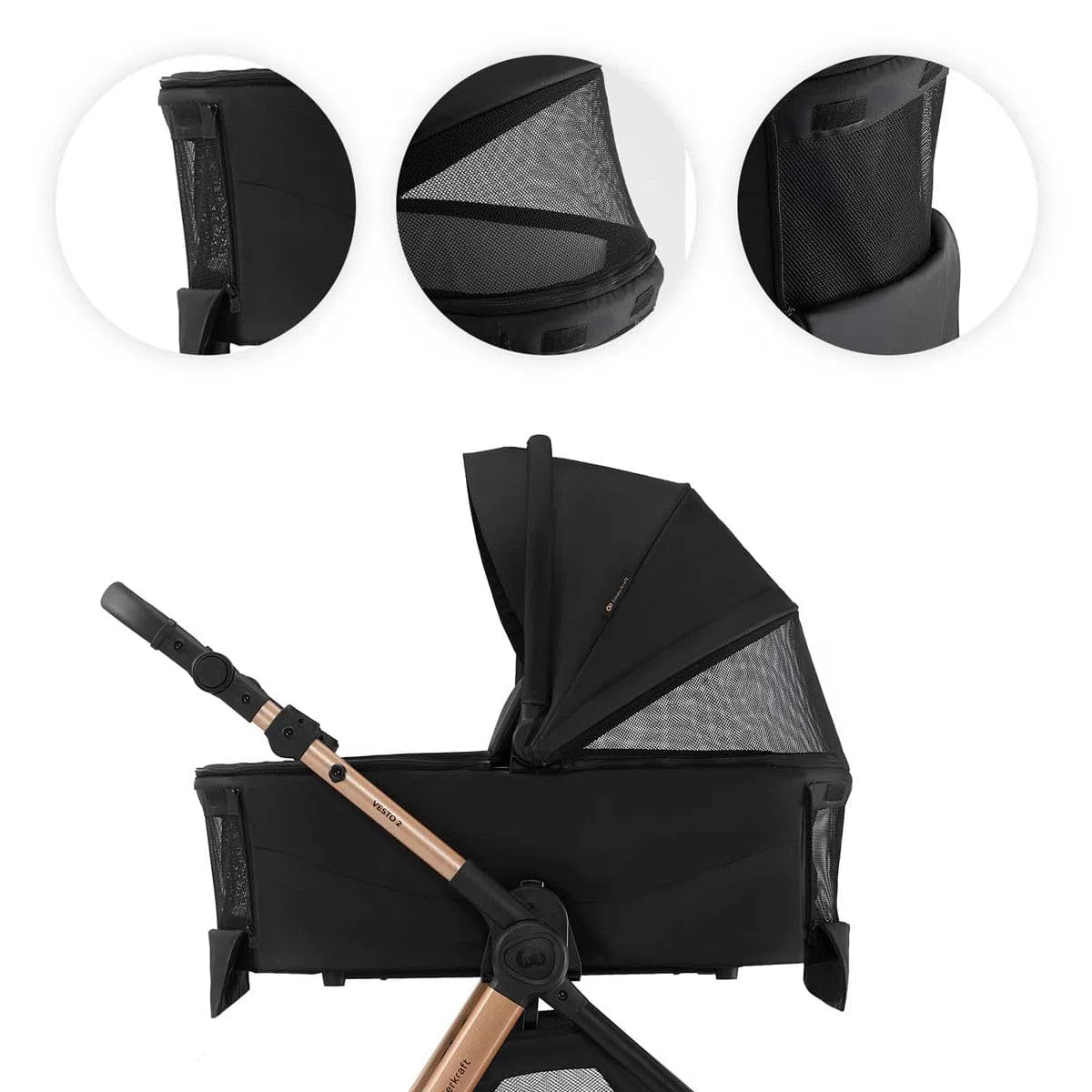 Kinderkraft VESTO Wózek kombi 3 w 1, wózek dziecięcy MINK PRO 2 i fotelik samochodowy od urodzenia do 22 kg, odwracalny fotel sportowy, system podróżny, zawieszenie, koła EVA, składany, czarny