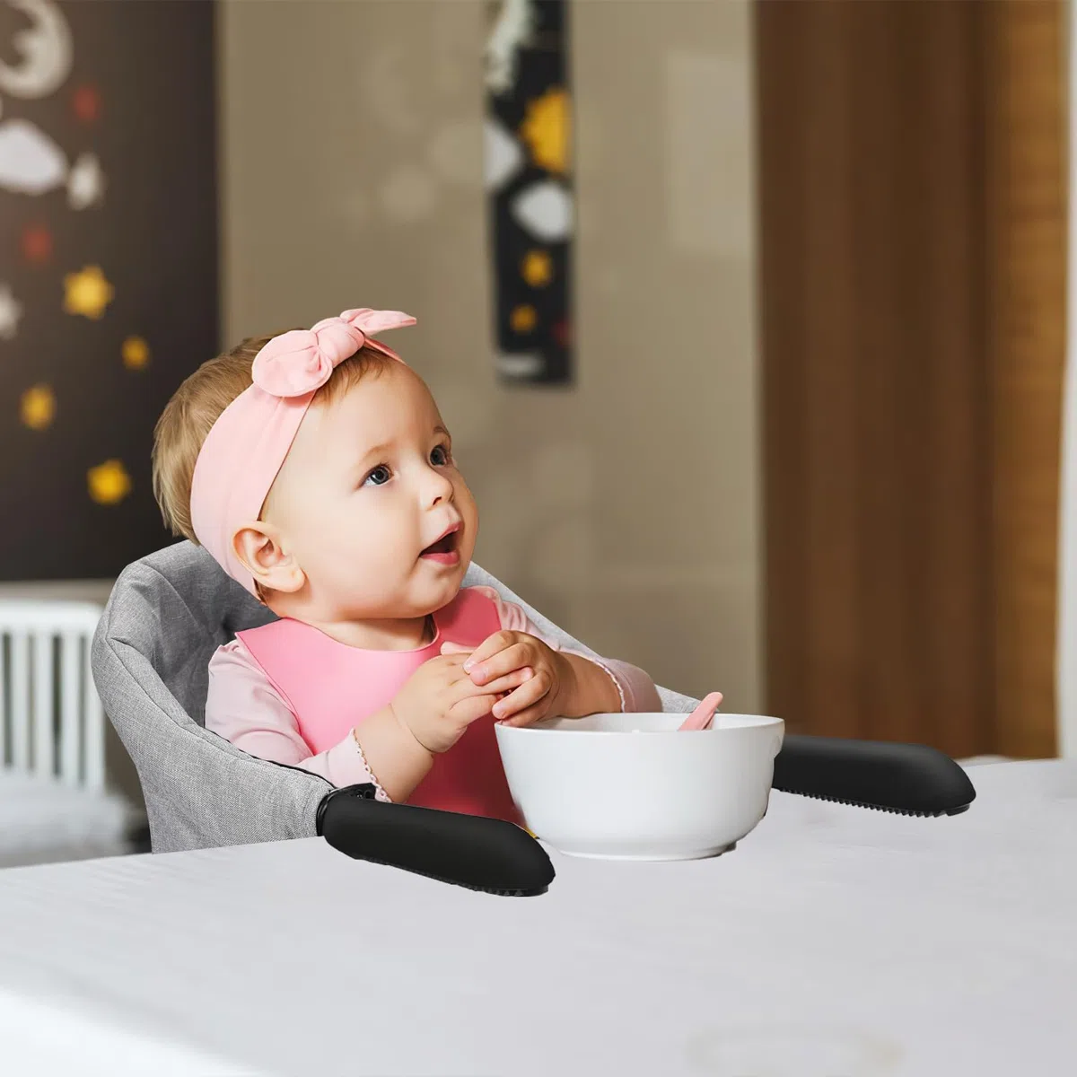 Fotelik stołowy dla niemowląt, składany fotelik dziecięcy, z torbą do przenoszenia, do domu i w podróży, obciążenie 18 kg, kolor szary